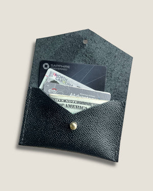 Leather Card Wallet - Black Pebble