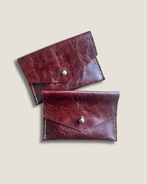 Leather Card Wallet - Cranberry