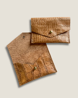 Leather Card Wallet - Croc Print