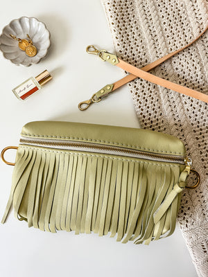 Shania Leather Sling Bag - Fringe Key Lime
