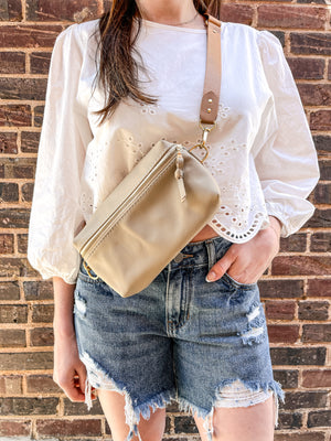 Shania Leather Sling Bag - Almond