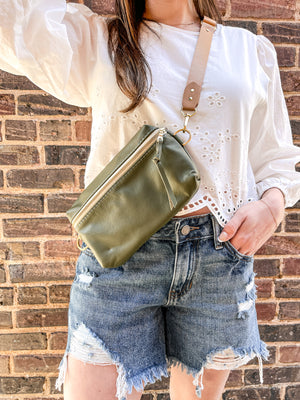 Shania Leather Sling Bag - Olive