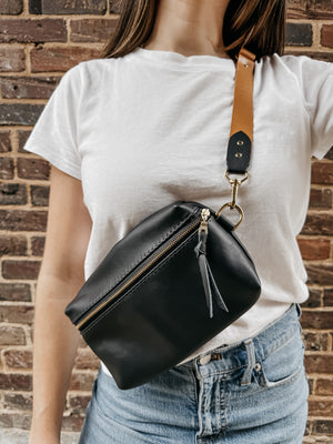 Shania Leather Sling Bag - Black