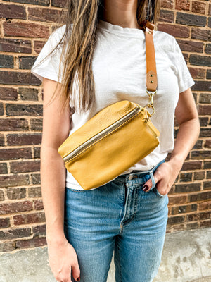 Shania Leather Sling Bag - Mustard