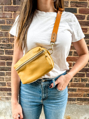 Shania Leather Sling Bag - Mustard