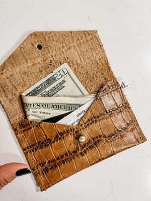 Leather Card Wallet - Croc Print